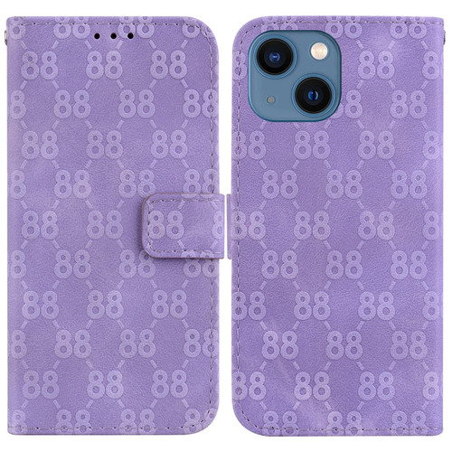 iPhone 14 Plus Double 8-shaped Embossed Leather Phone Case - Purple