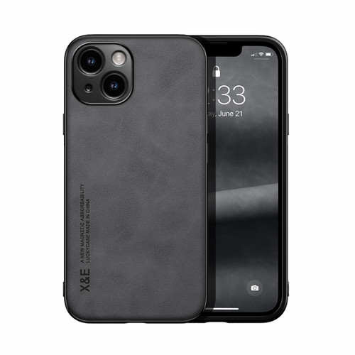 iPhone 14 Plus Skin Feel Magnetic Leather Back Phone Case - Dark Grey