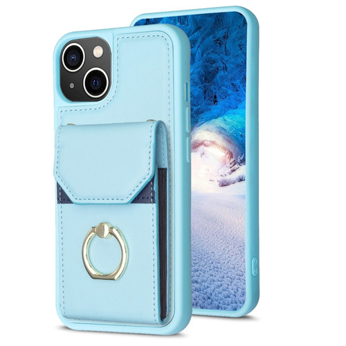 iPhone 14 Plus BF29 Organ Card Bag Ring Holder Phone Case - Blue