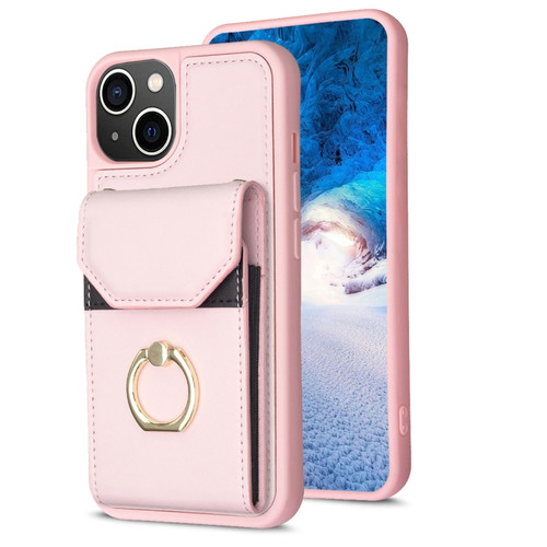 iPhone 14 Plus BF29 Organ Card Bag Ring Holder Phone Case - Pink