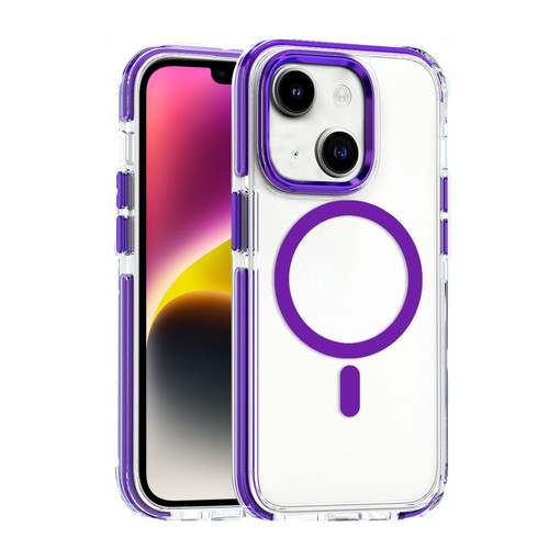 iPhone 14 Plus Dual-color MagSafe TPU Hybrid Clear PC Shockproof Phone Case - Purple