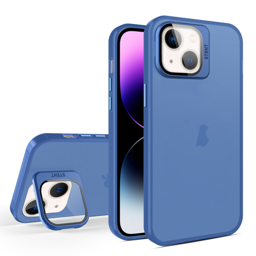 iPhone 14 Plus Skin Feel Lens Holder Translucent Phone Case - Royal Blue