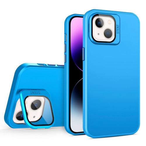 iPhone 14 Plus Skin Feel Lens Holder PC + TPU Phone Case - Space Blue