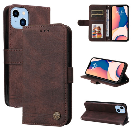 iPhone 14 Plus Skin Feel Life Tree Leather Case  - Brown