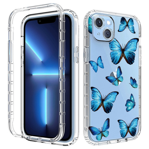 iPhone 14 Plus Transparent Painted Phone Case  - Blue Butterflies