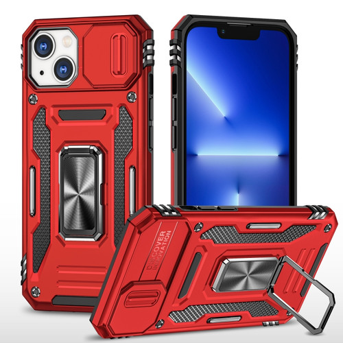 iPhone 14 Plus Armor PC + TPU Camera Shield Phone Case  - Red