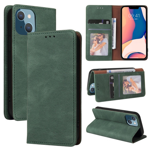 iPhone 14 Plus Simple Suction Closure Horizontal Flip Leather Case  - Green