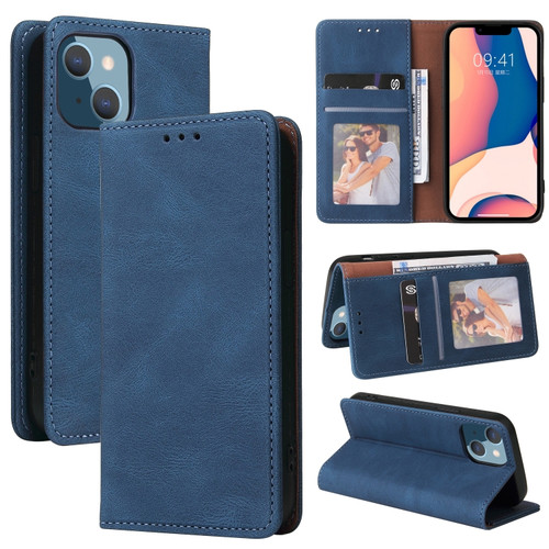 iPhone 14 Plus Simple Suction Closure Horizontal Flip Leather Case  - Blue