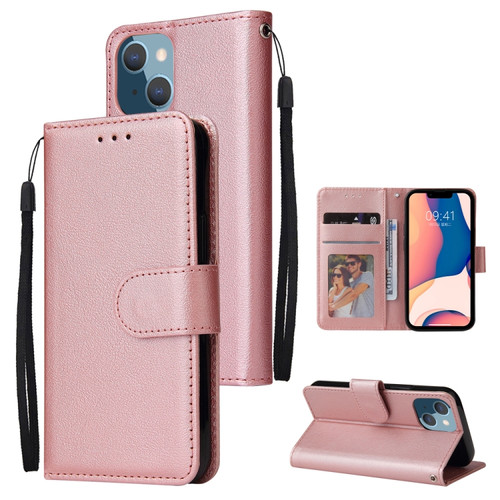 iPhone 14 Plus Multifunctional Horizontal Flip Leather Case with Three Card Slot  - Rose Gold