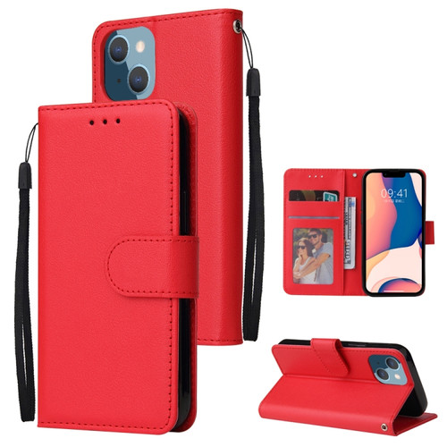 iPhone 14 Plus Multifunctional Horizontal Flip Leather Case with Three Card Slot  - Red