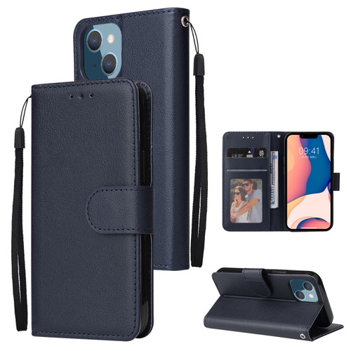 iPhone 14 Plus Multifunctional Horizontal Flip Leather Case with Three Card Slot  - Navy