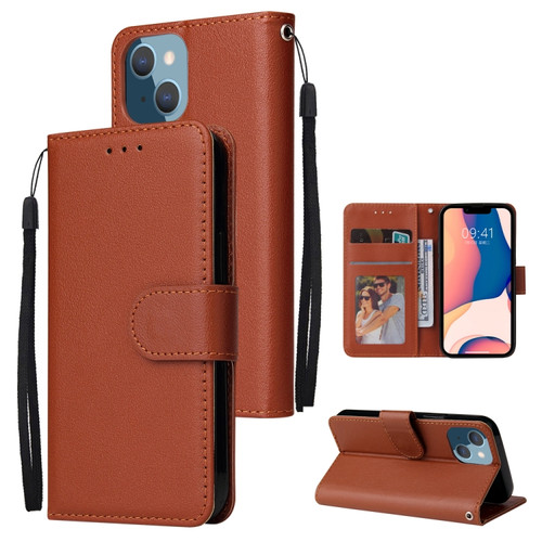 iPhone 14 Plus Multifunctional Horizontal Flip Leather Case with Three Card Slot  - Brown