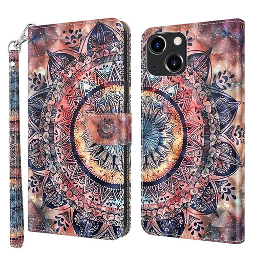 iPhone 14 Plus 3D Painted Leather Phone Case  - Colorful Mandala