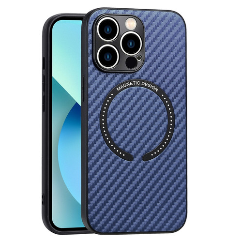 iPhone 14 Plus MagSafe Magnetic Carbon Fiber Texture Phone Case  - Blue