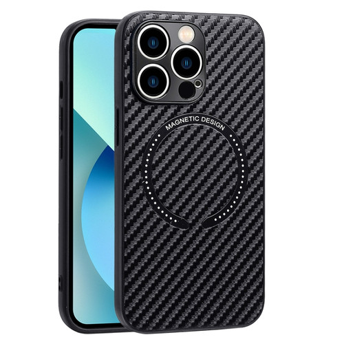 iPhone 14 Plus MagSafe Magnetic Carbon Fiber Texture Phone Case  - Black