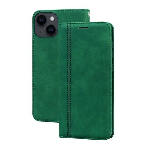iPhone 14 Plus Frosted Business Magnetic Horizontal Flip PU Phone Case - Green
