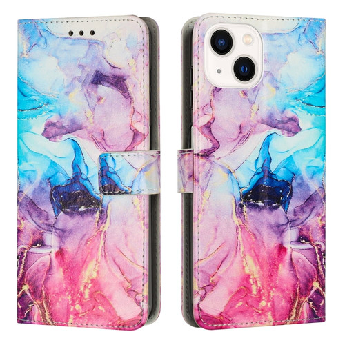 iPhone 14 Plus Painted Marble Pattern Leather Phone Case  - Pink Purple