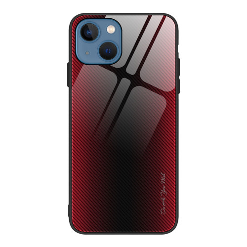 iPhone 14 Plus Texture Gradient Glass TPU Phone Case  - Red