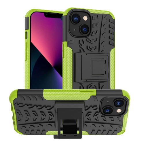 iPhone 14 Plus Tire Texture TPU + PC Phone Case with Holder  - Green