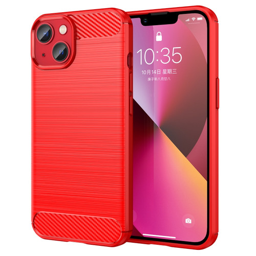 iPhone 14 Plus Brushed Texture Carbon Fiber TPU Phone Case  - Red