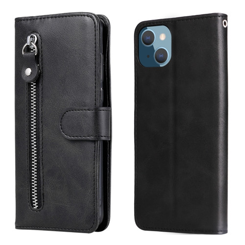 iPhone 14 Plus Fashion Calf Texture Zipper Horizontal Flip Leather Phone Case  - Black