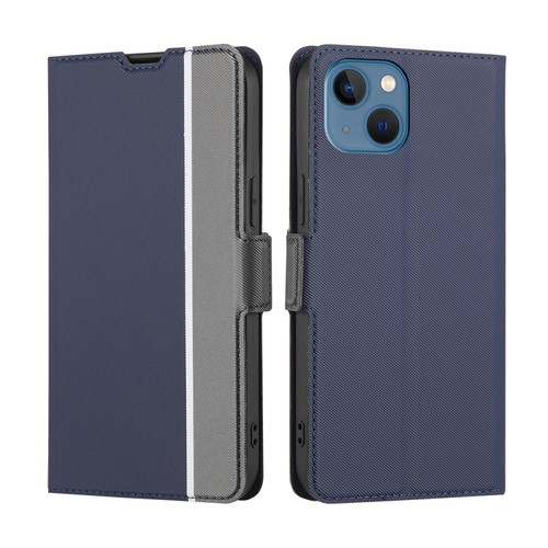 iPhone 14 Plus Twill Texture Side Button Leather Phone Case  - Blue