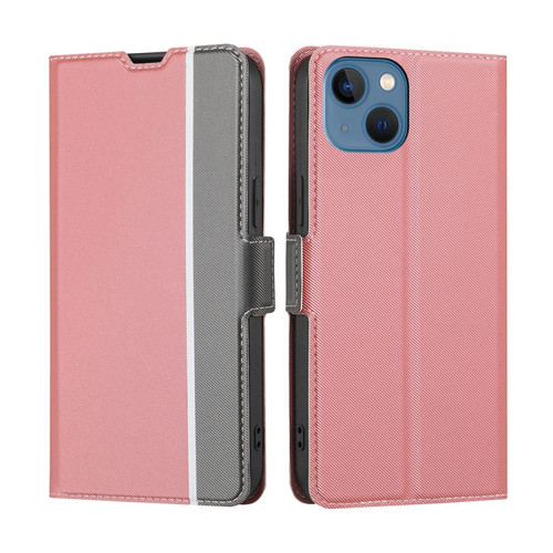 iPhone 14 Plus Twill Texture Side Button Leather Phone Case  - Pink