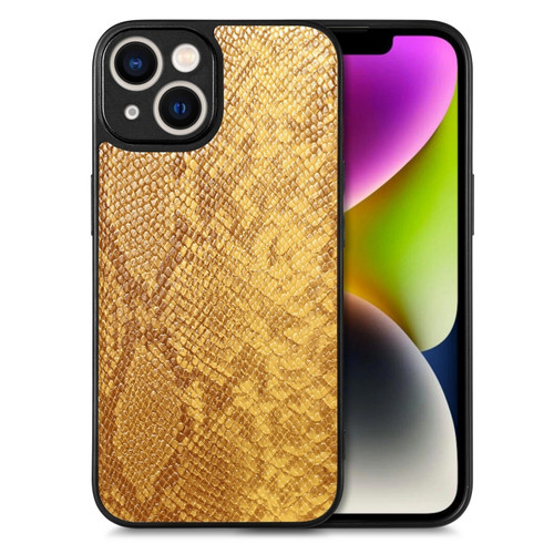 iPhone 14 Plus Snakeskin Leather Back Cover Phone Case - Yellow