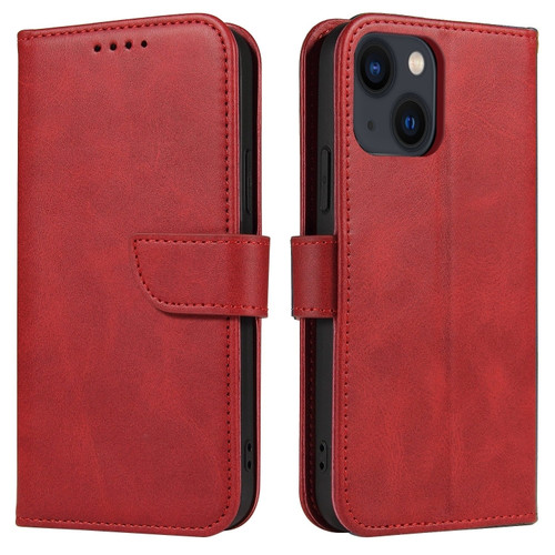 iPhone 14 Plus Calf Texture Buckle Flip Leather Phone Case  - Red