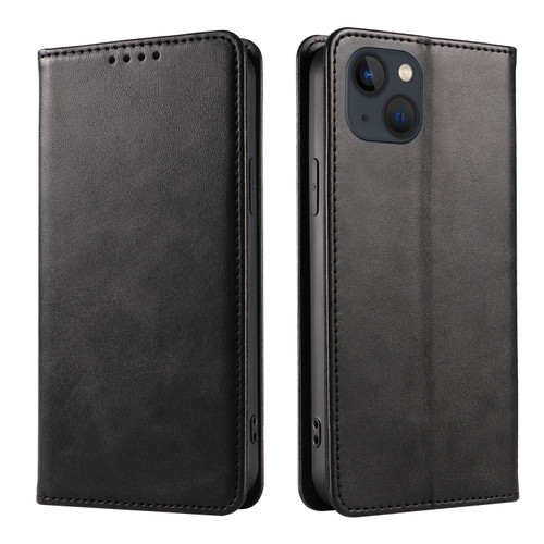 iPhone 14 Plus Calf Texture Magnetic Flip Leather Phone Case  - Black