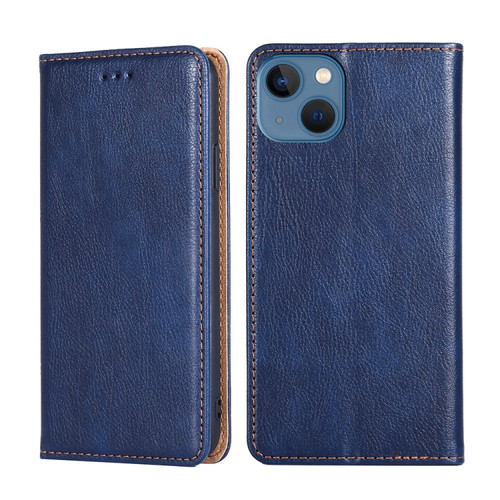 iPhone 14 Plus Gloss Oil Solid Color Magnetic Leather Phone Case  - Blue