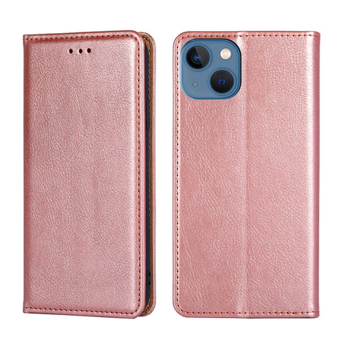 iPhone 14 Plus Gloss Oil Solid Color Magnetic Leather Phone Case  - Rose Gold