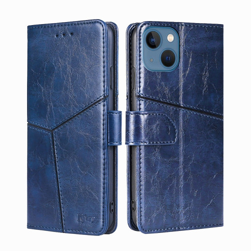 iPhone 14 Plus Geometric Stitching Leather Phone Case  - Blue