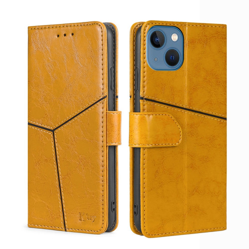 iPhone 14 Plus Geometric Stitching Leather Phone Case  - Yellow