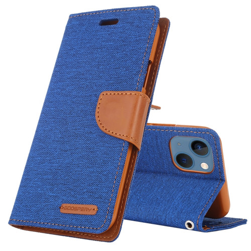 iPhone 14 Plus GOOSPERY CANVAS DIARY Canvas Texture Flip Leather Phone Case  - Blue