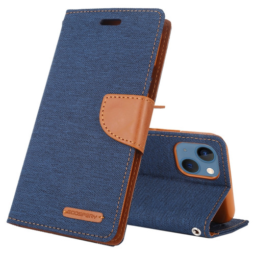 iPhone 14 Plus GOOSPERY CANVAS DIARY Canvas Texture Flip Leather Phone Case  - Navy Blue