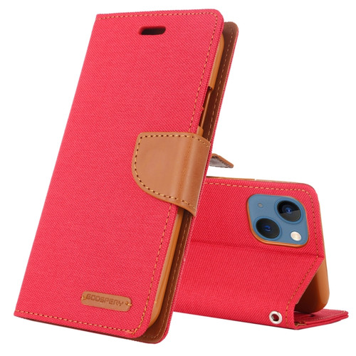 iPhone 14 Plus GOOSPERY CANVAS DIARY Canvas Texture Flip Leather Phone Case  - Red