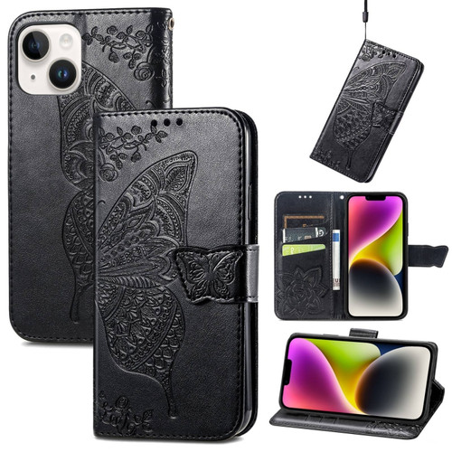 iPhone 14 Plus Butterfly Embossing Leather Case  - Black