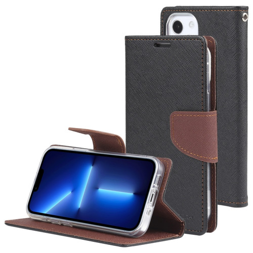 iPhone 14 Plus GOOSPERY FANCY DIARY Cross Texture Leather Case  - Black Brown