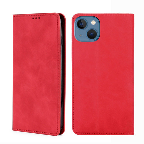 iPhone 14 Plus Skin Feel Magnetic Leather Phone Case  - Red