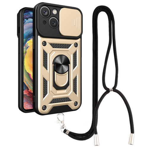 iPhone 14 Plus Lanyard Slide Camshield Ring Phone Case  - Gold
