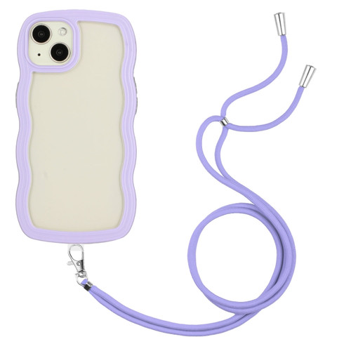 iPhone 14 Plus Lanyard Candy Color Wave TPU Clear PC Phone Case - Purple