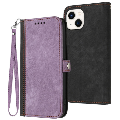 iPhone 14 Plus Side Buckle Double Fold Hand Strap Leather Phone Case - Purple