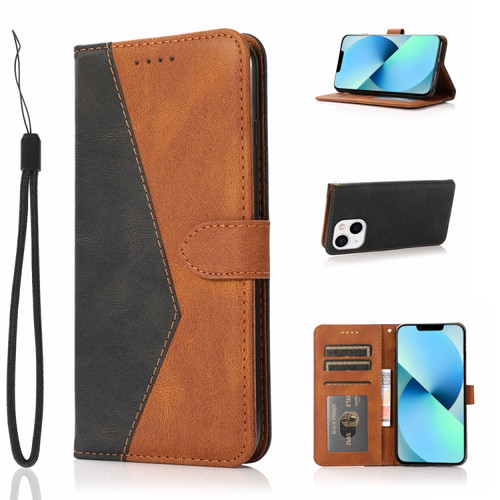 iPhone 14 Plus Dual-color Stitching Leather Phone Case  - Black Brown