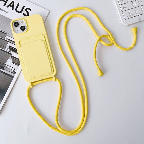 iPhone 14 Plus Crossbody Lanyard Elastic Silicone Card Holder Phone Case - Light Yellow