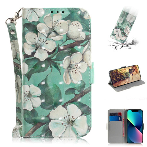 iPhone 14 Plus 3D Colored Horizontal Flip Leather Phone Case  - Watercolor Flower