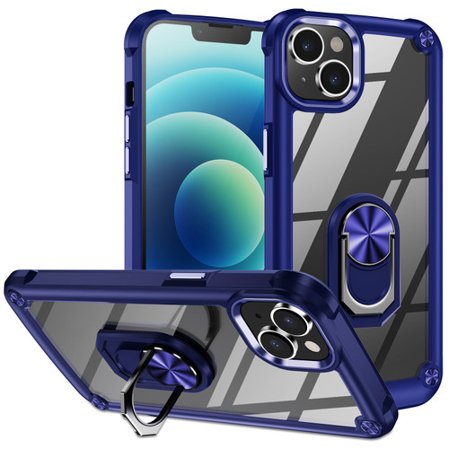 iPhone 14 Plus TPU + PC Lens Protection Phone Case with Ring Holder - Blue