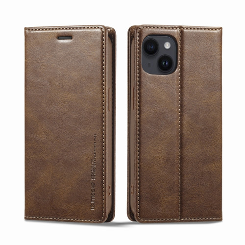 iPhone 14 Plus LC.IMEEKE RFID Anti-theft Leather Phone Case - Brown