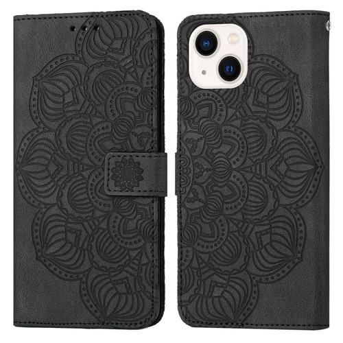 iPhone 14 Plus Mandala Embossed Flip Leather Phone Case  - Black