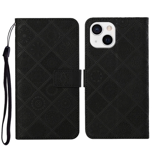 iPhone 14 Plus Ethnic Style Embossed Pattern Leather Phone Case  - Black